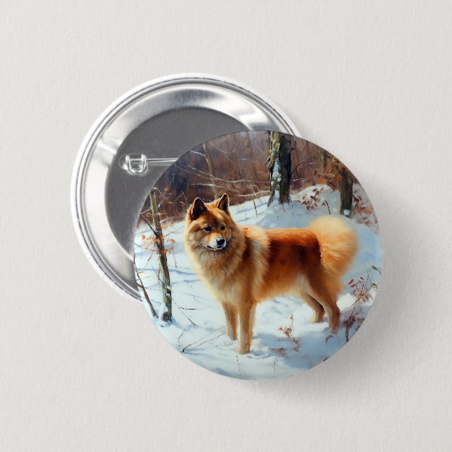 Finnish Spitz Let It Snow Christmas  Button (Front & Back)