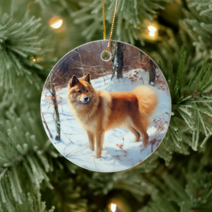 Finnish Spitz Let It Snow Christmas Ceramic Ornament