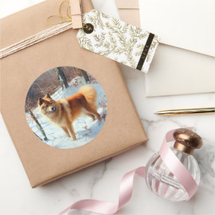 Finnish Spitz Let It Snow Christmas Classic Round Sticker