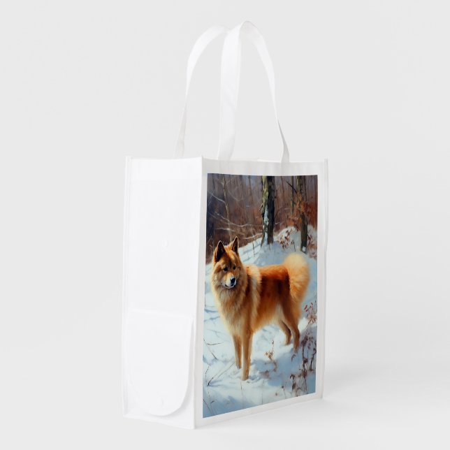 Finnish Spitz Let It Snow Christmas  Grocery Bag (Front Side)