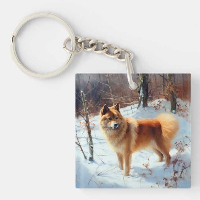 Finnish Spitz Let It Snow Christmas  Keychain (Front)