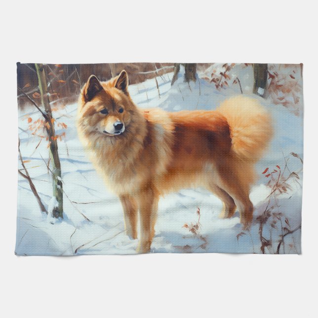 Finnish Spitz Let It Snow Christmas  Kitchen Towel (Horizontal)