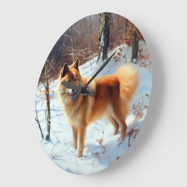 Finnish Spitz Let It Snow Christmas  Large Clock (Angle)