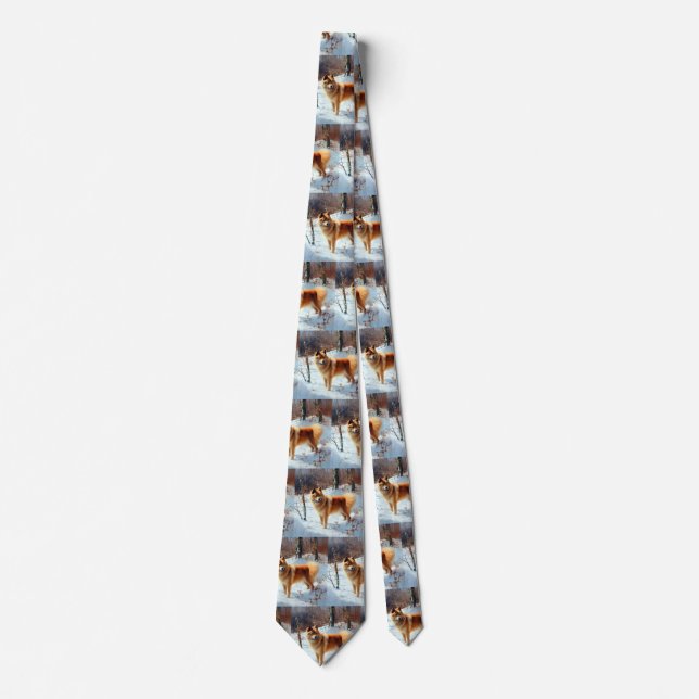 Finnish Spitz Let It Snow Christmas  Neck Tie (Front)
