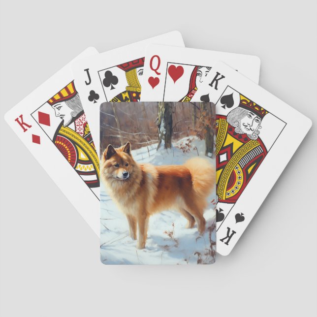 Finnish Spitz Let It Snow Christmas  Poker Cards (Back)