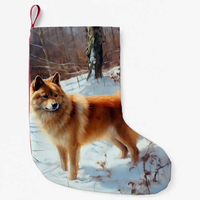Finnish Spitz Let It Snow Christmas  Small Christmas Stocking (Front)