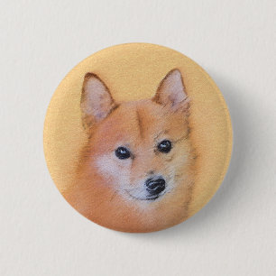 Finnish Spitz Painting - Cute Original Dog Art Button