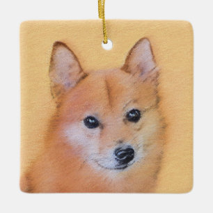 Finnish Spitz Painting - Cute Original Dog Art Ceramic Ornament