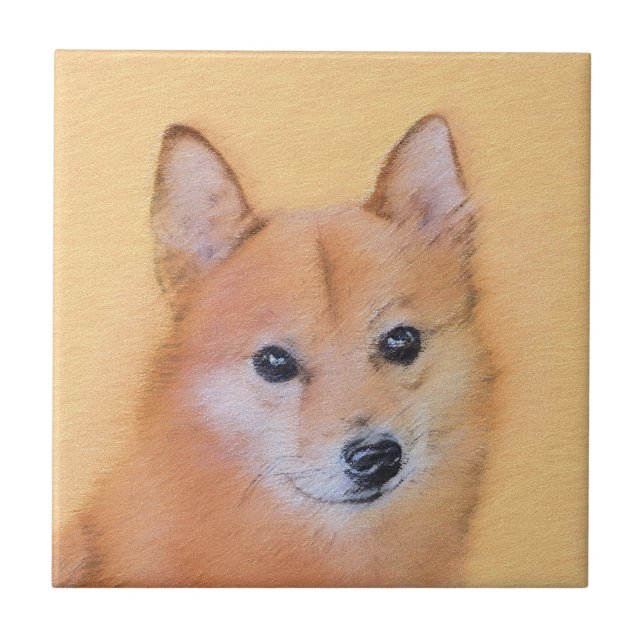 Finnish Spitz Painting - Cute Original Dog Art Ceramic Tile (Front)