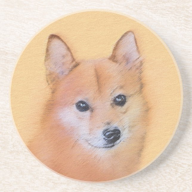 Finnish Spitz Painting - Cute Original Dog Art Coaster (Front)