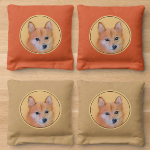 Finnish Spitz Painting - Cute Original Dog Art Cornhole Bags