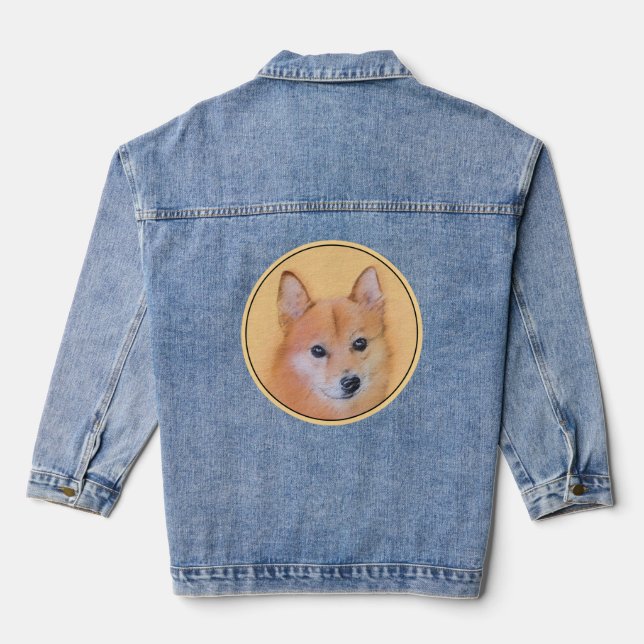Finnish Spitz Painting - Cute Original Dog Art Denim Jacket (Back)