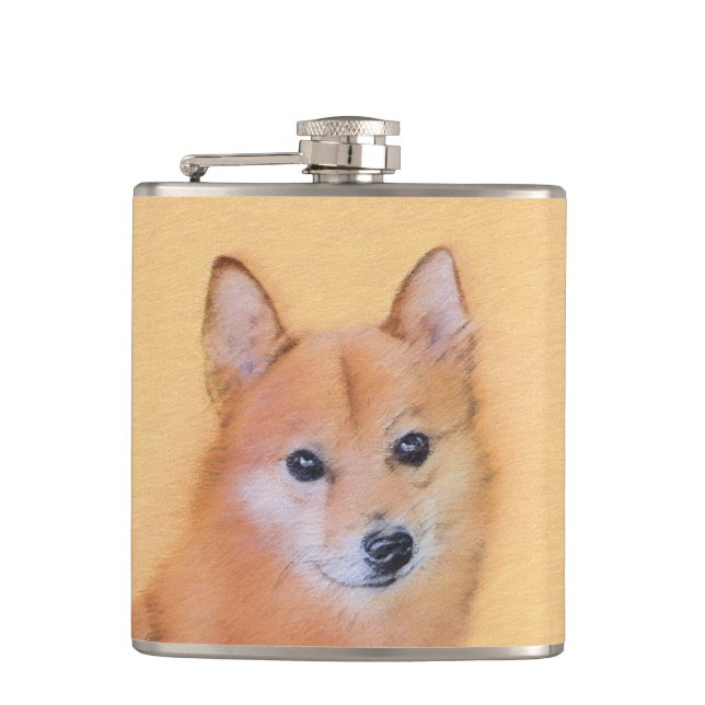 Finnish Spitz Painting - Cute Original Dog Art Flask (Front)