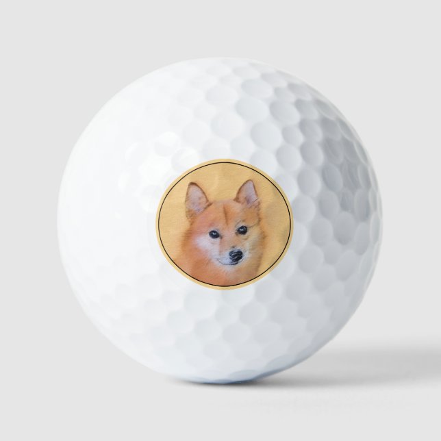 Finnish Spitz Painting - Cute Original Dog Art Golf Balls (Front)