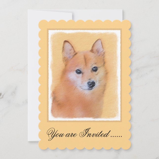 Finnish Spitz Painting - Cute Original Dog Art Invitation (Front)