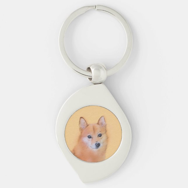 Finnish Spitz Painting - Cute Original Dog Art Keychain (Front)