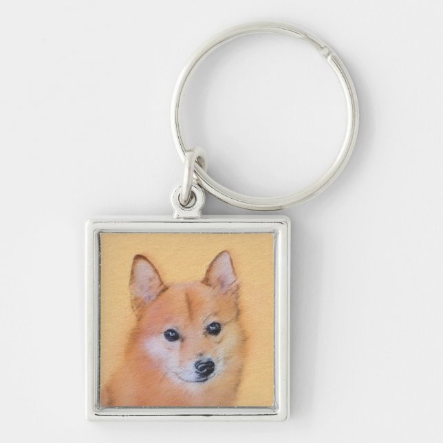 Finnish Spitz Painting - Cute Original Dog Art Keychain (Front)