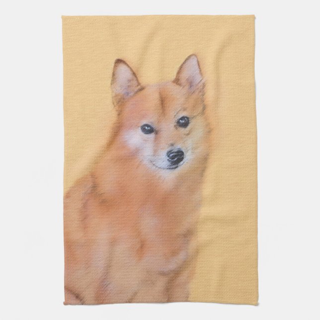 Finnish Spitz Painting - Cute Original Dog Art Kitchen Towel (Vertical)