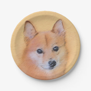 Finnish Spitz Painting - Cute Original Dog Art Paper Plates