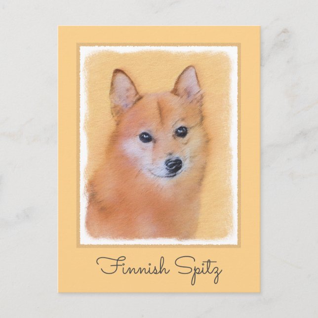 Finnish Spitz Painting - Cute Original Dog Art Postcard (Front)