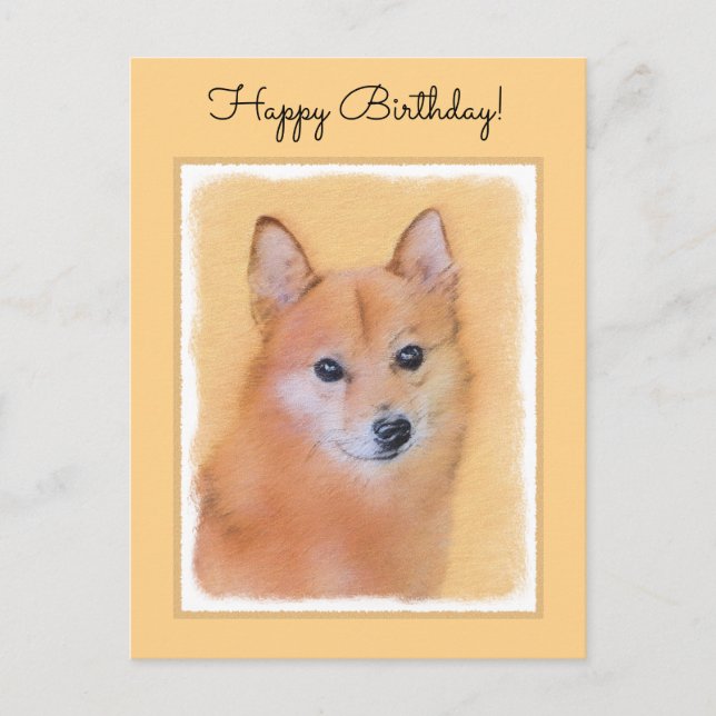 Finnish Spitz Painting - Cute Original Dog Art Postcard (Front)