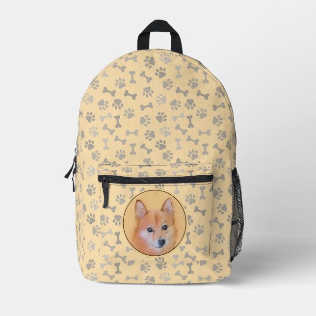 Finnish Spitz Painting - Cute Original Dog Art Printed Backpack (Front)