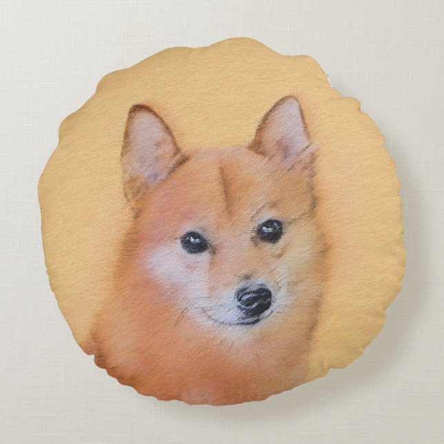 Finnish Spitz Painting - Cute Original Dog Art Round Pillow (Back)