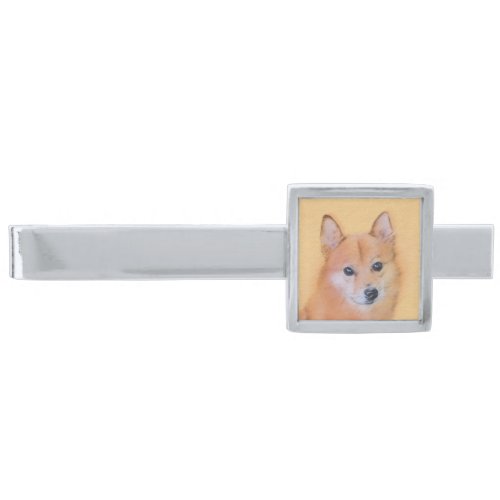 Finnish Spitz Painting _ Cute Original Dog Art Silver Finish Tie Bar