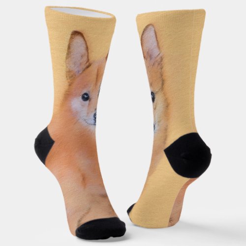Finnish Spitz Painting _ Cute Original Dog Art Socks