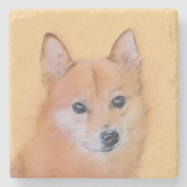 Finnish Spitz Painting - Cute Original Dog Art Stone Coaster (Front)
