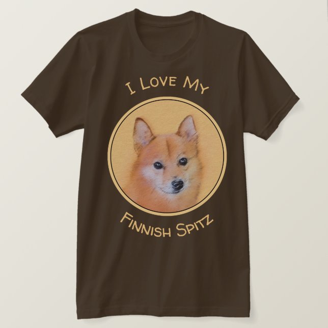 Finnish Spitz Painting - Cute Original Dog Art T-Shirt (Design Front)