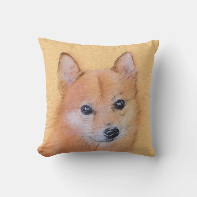 Finnish Spitz Painting - Cute Original Dog Art Throw Pillow (Front)