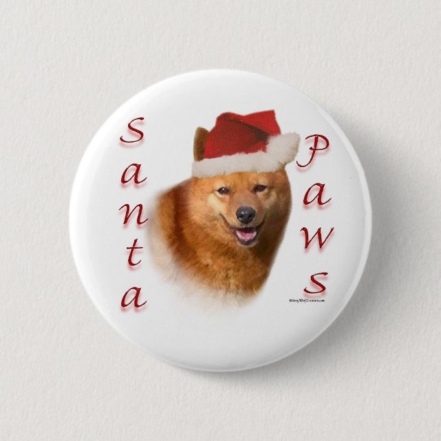 Finnish Spitz Santa Paws Button (Front)
