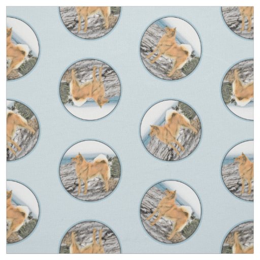 Finnish Spitz Seashore Painting Original Dog Art Fabric
