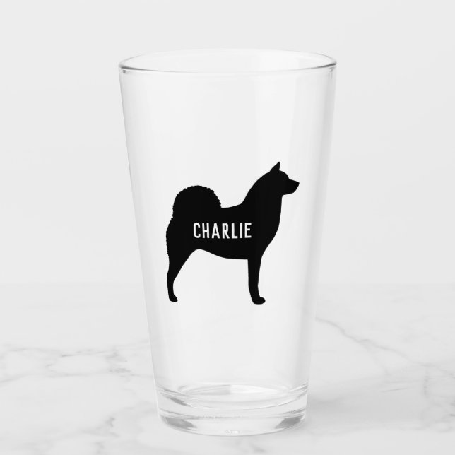 Finnish Spitz Silhouette Personalized Dog Breed Glass (Front)