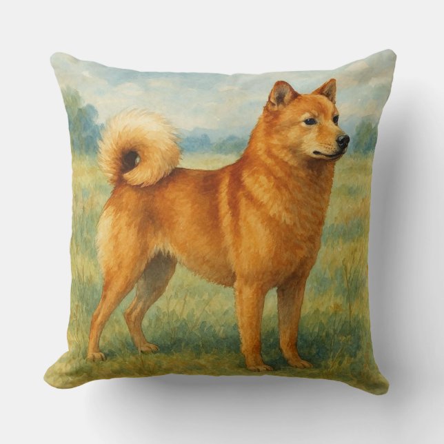 Finnish Spitz Throw Pillow (Front)