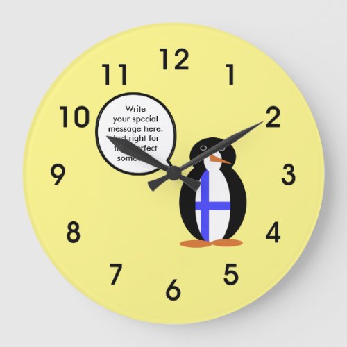 Finnish Talking Penguin Flag Large Clock