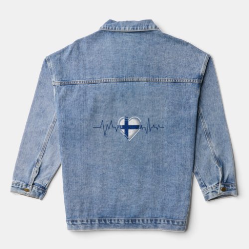 Finns Heartbeat Finland Flag Mens Womens Kids  Denim Jacket