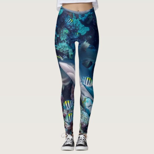 Fins Fin  Reef Sharks with butterflyfish Leggings