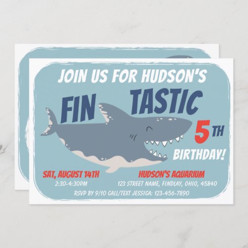 Fintastic Happy Shark Birthday Party Any Age Invitation