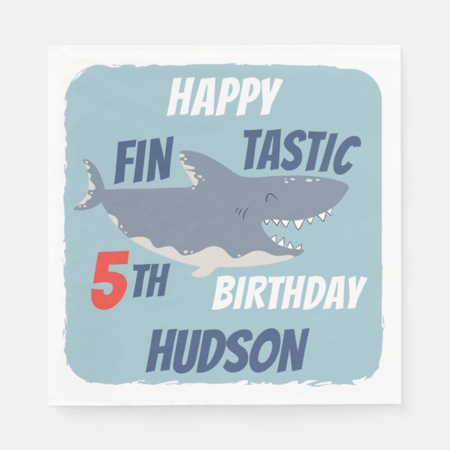 Fintastic Happy Shark Birthday Party, Any Age Napkins (Front)
