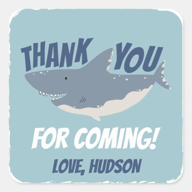 Fintastic Happy Shark Birthday Thank You Favor Square Sticker (Front)