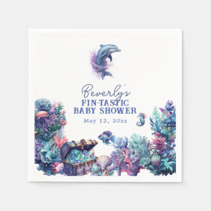 Fintastic One Modern Rustic Watercolor Baby Shower Napkins