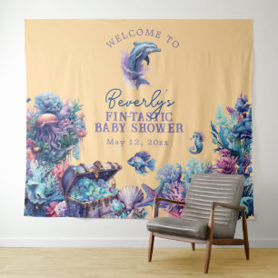 Fintastic One Modern Rustic Watercolor Baby Shower Tapestry