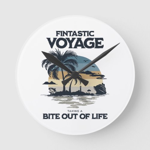 Fintastic Voyage Taking a Bite Out of Life Round Clock