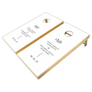Fiona Black and White Bold Monogram Modern Wedding Cornhole Set