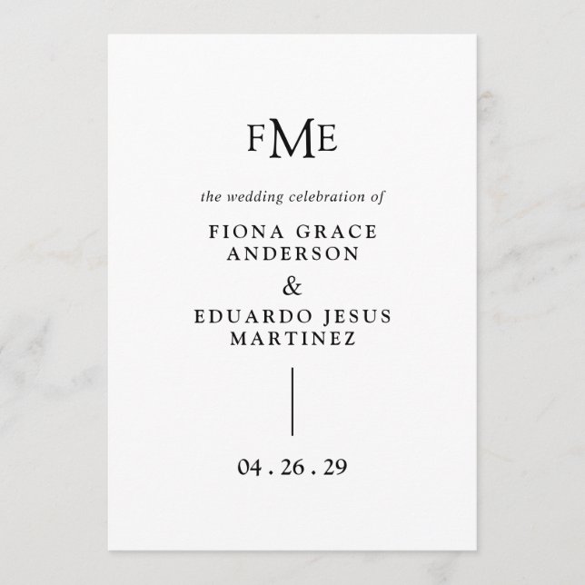 Fiona Black and White Bold Monogram Modern Wedding Program (Front)