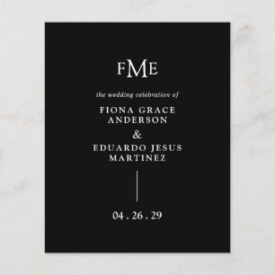 Fiona Black Bold Monogram Modern Wedding Program