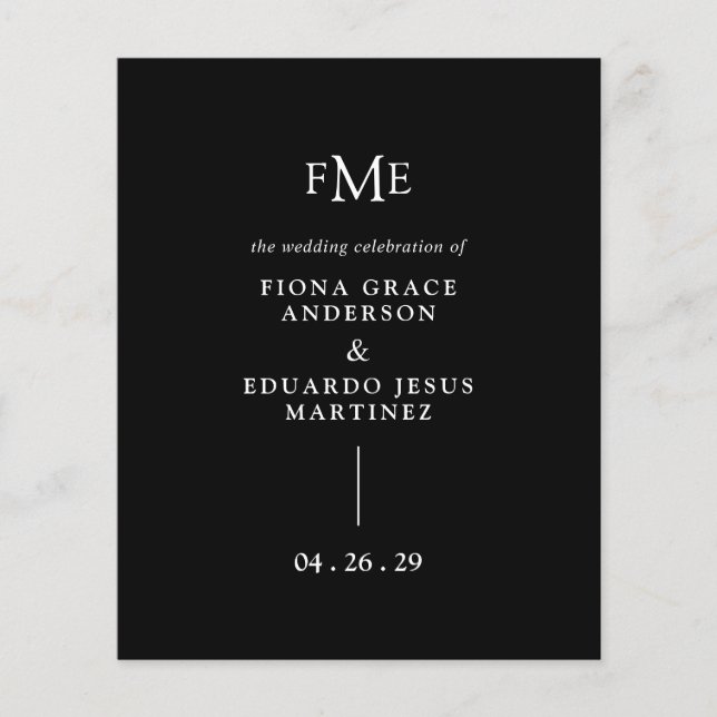 Fiona Black Bold Monogram Modern Wedding Program (Front)