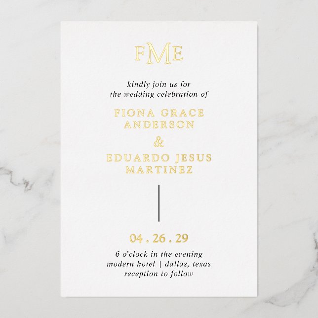 Fiona Bold Monogram Modern Wedding Foil Invitation (Front)